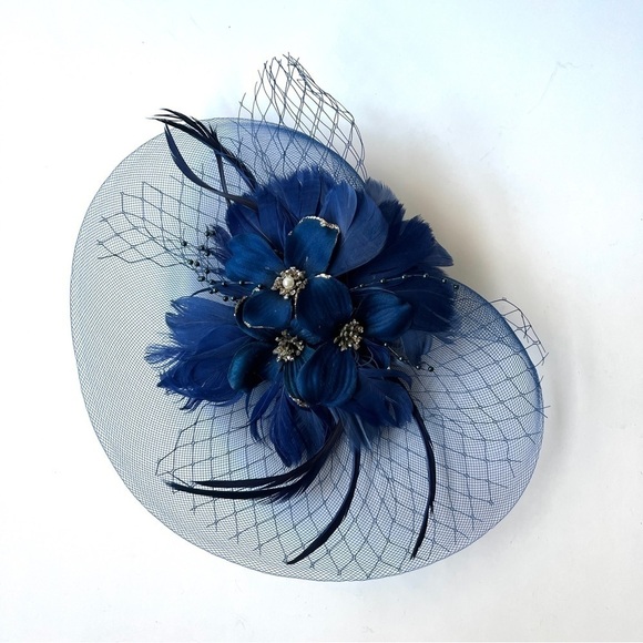 Vintage Fascinator Derby Hat Hair  Accessory 1950s 1960s Feather Hair Flower - Picture 2 of 8